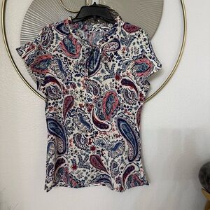Elegant Paisley Print Blouse in Blue and Red